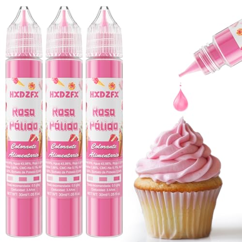 Corante alimentar rosa pálido - 30 ml × 3 garrafas corantes alimentares Liquid Set alta concentração para substituição, decoração de bolos, caramelos, bebidas, macarons, glaceados e cozinha