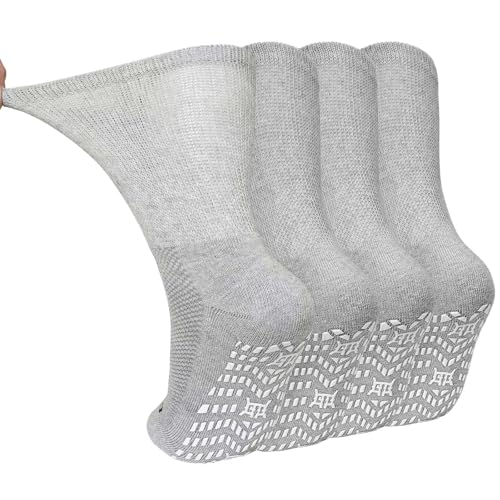 LOFIR Homem meias diabéticas algodão: Meias sem costuras com cintura extra larga sem elástico sem borracha meias com sola acolchoada preto branco cinzento 4 pares tamanho 39-46
