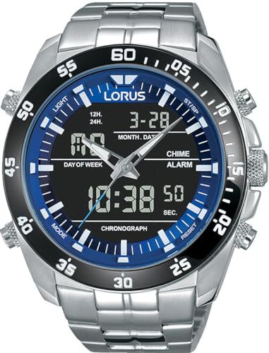 Lorus Relógio analógico digital para homem de quartzo com correia em metal RW629AX5, Preto, pulseira
