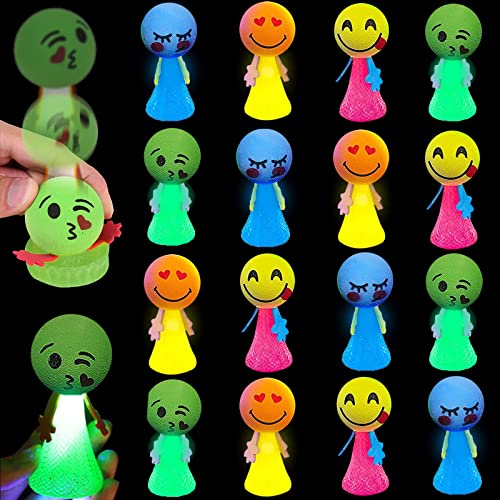 Mein HERZ Brinquedos lançadores primavera, 16 peças brinquedos que recuperam, brinquedos que recuperam com luz LED, bonecas emoji que recuperam aniversário festa enchimento para sacos de presentes