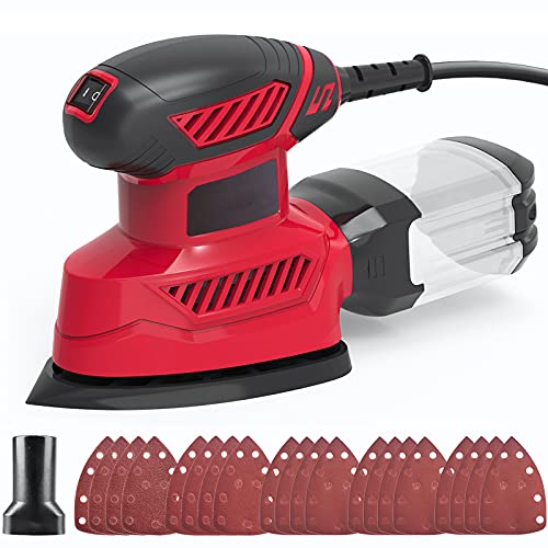 Lixadeira delta de 130 W 14000 RPM com 20 papel de lixa, 1 caixa de pó, 1 conexão a vácuo, para polir paredes, madeira, pintura, móveis, metal, cimento