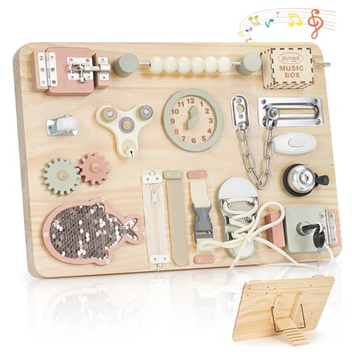 Joyreal Grandes painéis sensoriais Montessori - placa sensorial Montessori Busy Board madeira com espelho brinquedos educativos presentes para crianças