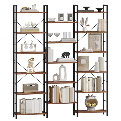 Hzuaneri Livraria, prateleiras de livros com 17 prateleiras, espaço ajustável, 24 × 152 × 186 cm, para sala de estar, escritório, castanho rústico BC10101B