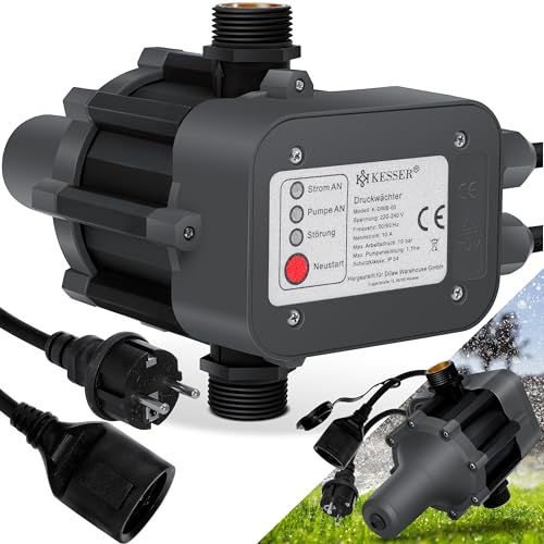 KESSER Interruptor de pressão com regulador de pressão, 10 bar, controlo de bomba, sistema de água doméstica, rega de jardim, com cabo, pressão constante da água, jardim e casa, ligado e desligado