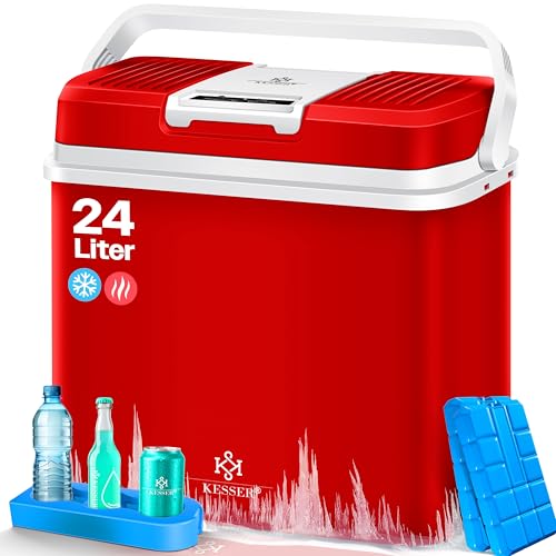 KESSER® Geladeira elétrica portátil 24 litros | ENFRIA e quente, refrigerador térmico 12 V e 230 V, mini frigorífico para automóvel e campismo, EEK A++ | inclui 2 acumuladores de frio