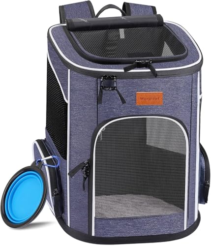 Morpilot Mala de transporte para gatos e cães pequenos, bem ventilada com correia de segurança interior, (33*28*42 cm) + tigela dobrável.