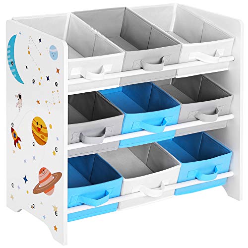 SONGMICS GKR33WT Estante infantil para brinquedos e livros, 9 caixas de tecido não tecido removíveis com asas, para sala de jogos, escola, 62,5 x 29,5 x 60 cm, economiza espaço, branco