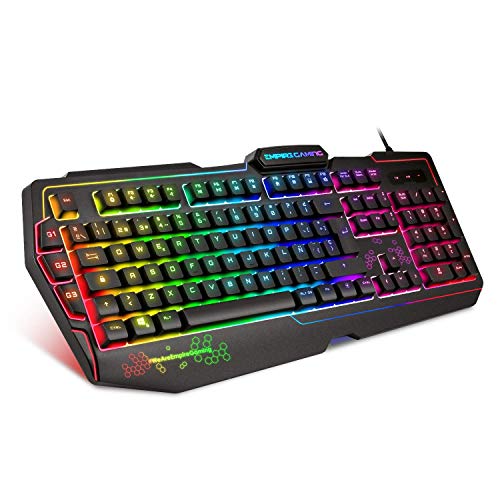 EMPIRE GAMING Teclado de jogos K900 (Layout espanhol), 105 teclas semimecânicas, retroiluminação LED RGB, 9 modos: 8 pré-definidos e 1 personalizável, 19 teclas anti-fantasmas