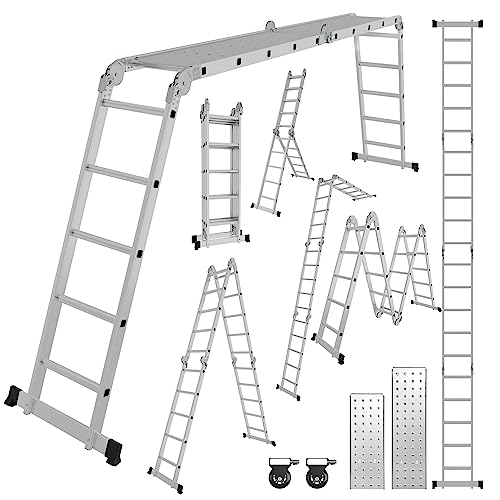 Cecaylie Escada multiusos 4 x 5, 582 cm, 7 em 1, de alumínio, multifunções, dobrável, para casa, de mão, para o trabalho, plataforma de trabalho