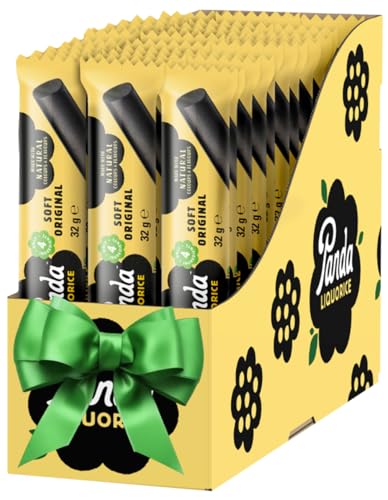 Panda ® | Barras de alcaçuz originais macias, alcaçuz puro feito com apenas quatro ingredientes naturais, Vegan e sem gorduras, pack de 32 Gr x 36 barras