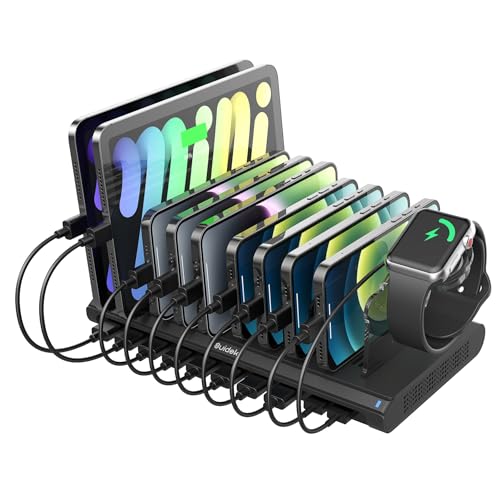 SUIDEK Estação de carregamento para vários dispositivos, estação de carregamento PD de 120 W com porta QC 3.0 e PD de 60 W/18 W, base de carregamento rápido de 10 portas para laptop, tablet, telefone