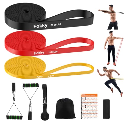 Fokky Gomas Elasticas Musculacion, 3 Bandas Elasticas Musculacion, con Anclaje de Puerta Cintas Gomas Elasticas Musculacion, Bandas Elasticas, Adecuado para estiramientos Pilates, Yoga, Sentadillas