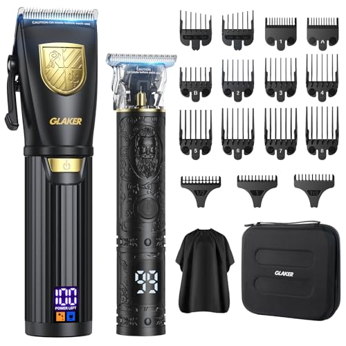 GLAKER Corta-pelos profissional para homem, recarregável máquina de cortar cabelo para homem, máquina de cortar cabelo e máquina de cortar barba com ecrã LED 15 Pentes guia