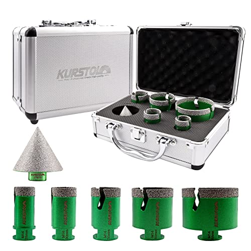 KURSTOL Brocas Diamante Porcelânico Kit 7 peças - 25/30/35/50/68 mm Brocas, 50 mm broca Chaflan, adaptador para azulejo de cerâmica porcelana mármore granito