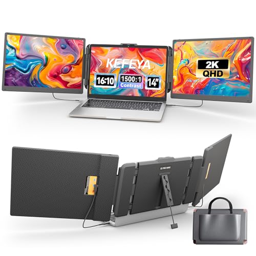 KEFEYA 2 K Monitor portátil, 14" 2160 x 1440P, QHD IPS, extensão de ecrã portátil, HDMI/USB-A/Type-C Laptop Screen Extender Plug and Play Windows, Mac, Chrome, Switch, PS5 para 13,3"-14,3" 7"