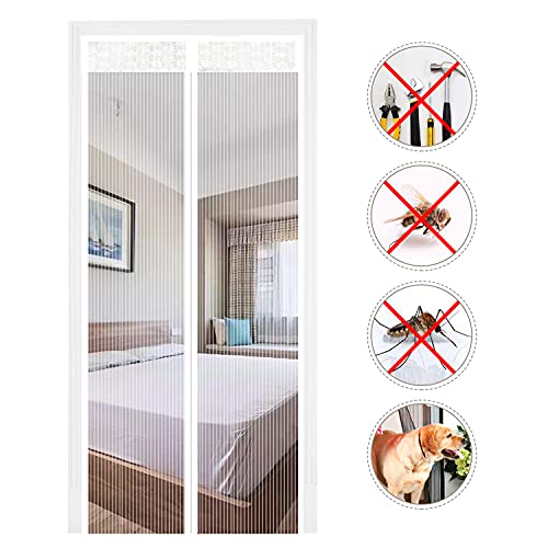 EXTSUD Mosquiteira, portas, cortina mosquiteira magnética para portas, proteção contra insetos, para porta de varanda, sala de estar, porta de pátio, branco (90 x 210 cm)