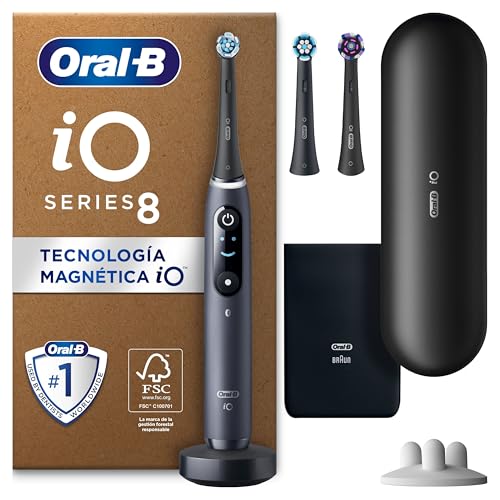 Oral-B iO 8N Escova de dentes elétrica com cabo recarregável, 3 cabeças e estojo de viagem, desenhado por Braun, presentes originais para mulher e homem - preto
