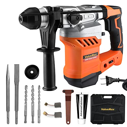 ValueMax Martelo perfurador 3 em 1, martelo elétrico de 1600 W, 0-800 rpm, 3 modos e 4 velocidades variáveis, inclui 3 brocas para martelo perfurador SDS Plus, para concreto, metal e pedra