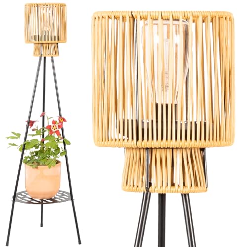 Gadgy Candeeiro de pé LED solar com suporte para flores, candeeiro exterior resistente à água para jardim e varanda, iluminação solar sustentável com design tripé, estilo vime