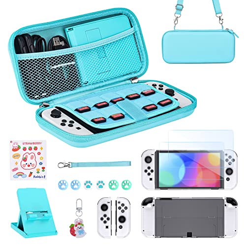 Younik Pacote de acessórios para Switch OLED, kit de acessórios 17 em 1 inclui capa de transporte para Switch OLED, suporte ajustável, capa protetora para consola Switch e J-Con