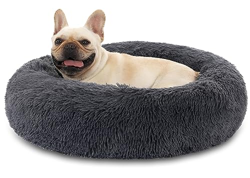 Cama cão anti-stress redonda cama para gatos de pelúcia de pele sintética esponja [S, Ø 50 cm] cama cães médios cama para animais de estimação gatos e cães com fundo impermeável e antiderrapante