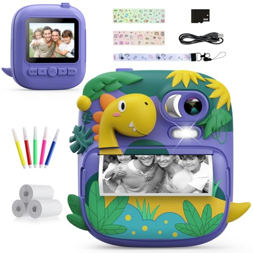 Câmara fotos infantis instantâneas, CAMCLID 2,4 polegadas câmara instantânea para crianças com cartão de 32 GB e 3 rolos de papel, 12 MP/1080P câmara de brinquedo, presente para crianças de 3 a 12