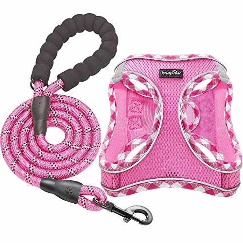 haapaw Conjunto de arnês e trela para cão, sem puxar, ajustável e refletor para cachorros, colete acolchoado para cães extra pequenos/pequenos médios