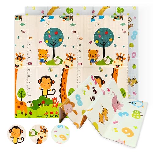 JUPPLIES - Tapete de bebé acolchoado dobrável 200 x 180 cm e 1 cm de espessura - tapete de atividades para bebé dobrável, tapete infantil para jogos reversível e antiderrapante, colchão de jogos