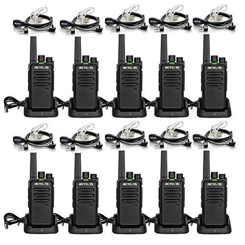 Retevis RT668 Walkie Talkie Profesional, Bidirecional PMR446 sem licença, VOX, IP54 contra pó e salpicos, Walkie Talkie com auriculares para logística e fabrico (preto, 10 unidades)