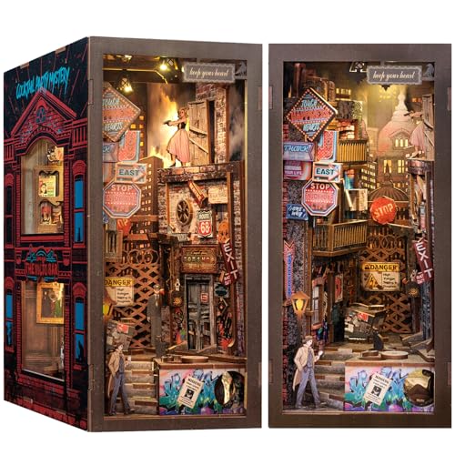 CUTEBEE DIY Book Nook Kit de casa de bonecas com proteção contra poeira e luz LED, casa em miniatura, suportes de livros de arte de madeira, modelo para adultos para construir presentes (The Long