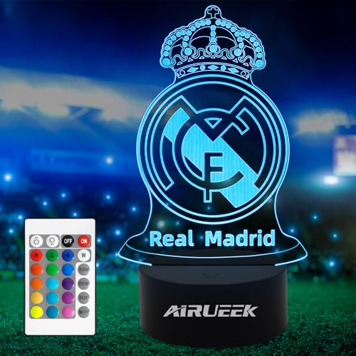 AIRUEEK Candeeiro Madrid, luz noturna 3D, lâmpada LED com controlo remoto - madrid menino presentes para o Natal, aniversário, comunhão