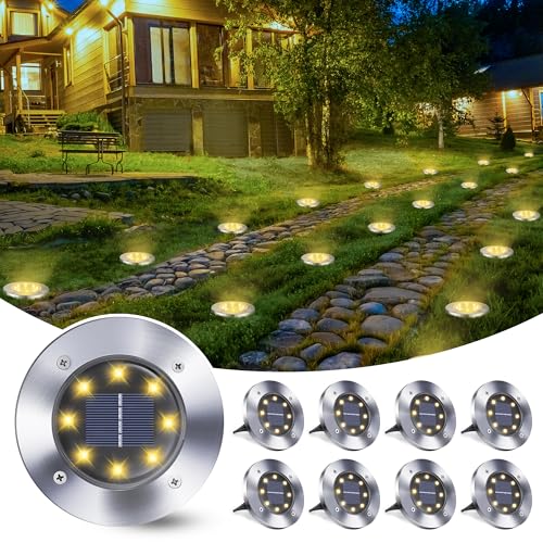 Qedertek Luz solar de jardim 8 LED, 8 pacotes, lâmpada exterior IP65, impermeável branco quente para relva, pátio, caminho, degrau, entrada de garagem