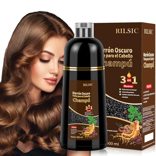 Brown Hair Dye Shampoo 3 em 1, tinta, preto para cabelo, champô para cabelo preto instantâneo xampu corante para homem e mulher (500 ml castanho)