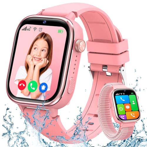 TotsyFun Relógio inteligente criança 4G, Smartwatch crianças GPS e chamadas, SOS / modo de classe/bate-papo de voz/videochamada, IP68 impermeável, álbum de fotos/podómetro/despertador, relógio