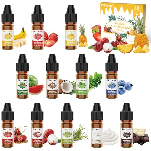 Aromas alimentares - 12 aroma Flavour Drops, aroma líquido natural, sabor, concentrado para rebuçados, óleo sabão, bebidas, solúvel em água e óleo