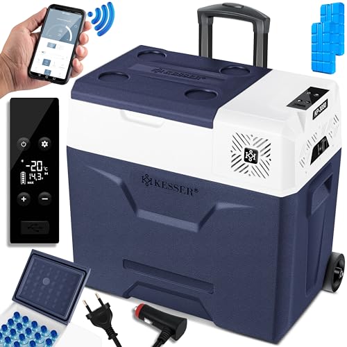 KESSER® Geladeira elétrica portátil de compressor de 50 litros, congelador com controlo APP, conexão USB 12/24 V 230 V, rodas telescópicas, refrigeração até -20 °C, azul-marinho