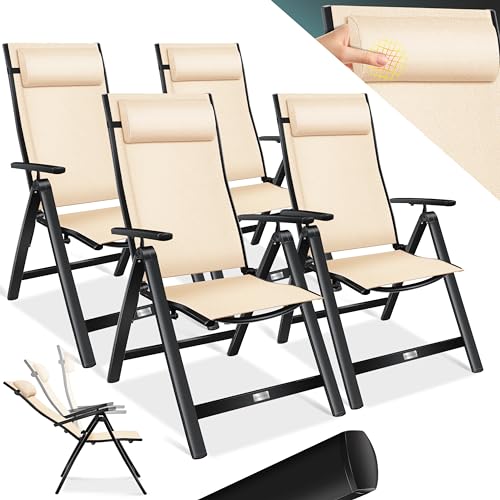 KESSER® Sedia da giardino com schienale alto, com braccioli, em allumínio, com cuscino, regolabile in 7 posizioni, resistente alle intererie, pieghevole, 4 unidades, bege
