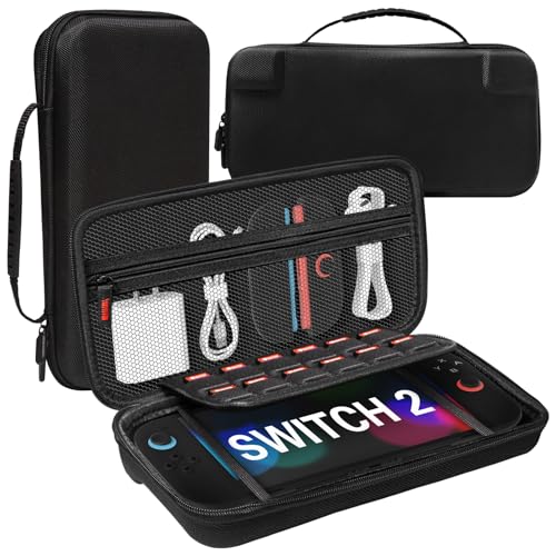Teyomi Funda Compatible con Nintendo Switch 2, Estuche de Transporte para Nintendo Switch 2 con 12 Cartuchos de Juego,Funda de Viaje portátil para Consola Switch 2 y Accesorios (Nailon Negro)