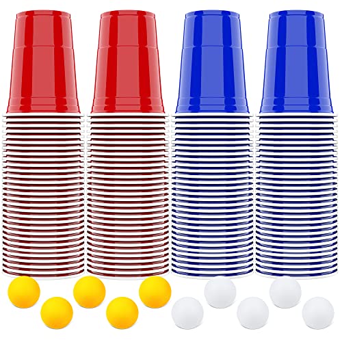 AOLUXLM Canecas de festa, copos para canecas, 100 Ping Pong canecas americanas e 10 bolas, copos reutilizáveis para festa de Natal aniversário