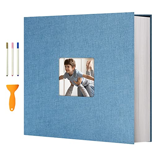 Vienrose Album Fotos autocolante 33 x 32 cm álbum de fotos para colar e escrever capa de linho Scrapbook presente bebé lembranças casamento aniversário família com uma caneta, 120 páginas