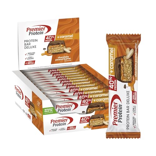 Premier Protein Bar Deluxe chocolate Peanut Butter 12 x 50 g - alto teor de proteínas baixo teor de açúcares reduzido em hidratos de carbono sem óleo de palma