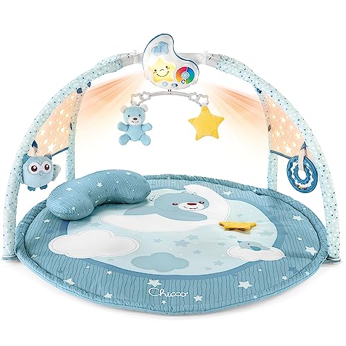 Chicco Enjoy Colours, ginásio para bebés 3 em 1 azul, brinquedo multifunções eletrónico com tapete de jogos, estrela projetor, luz noturna removível e música relaxante - brinquedos bebé 0 meses