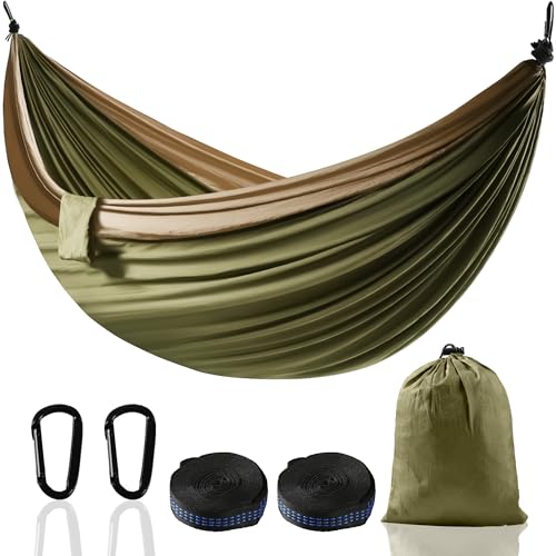 Rede de pendurar XXL para 2 pessoas, 300 x 200 cm, rede de jardim exterior, ultraleve e portátil, com capacidade de 300 kg, ideal para campismo, viagens, varanda e interior (verde militar)