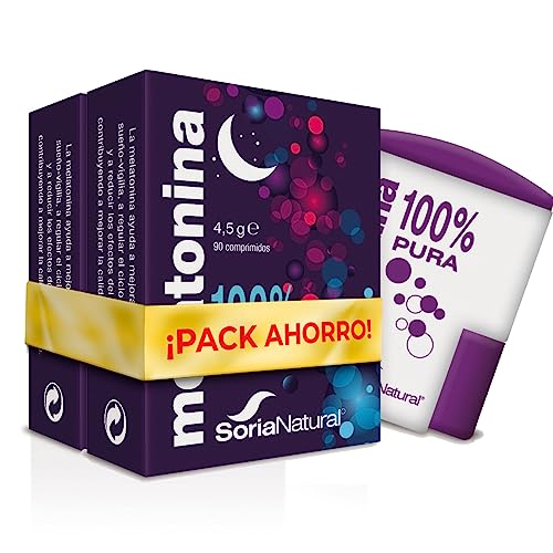 Soria Natural Melatonina pura 1 mg - Complemento alimentar - sono melatonina comprimidos para dormir profundamente, insónia, JetLag, antioxidante - PACK2
