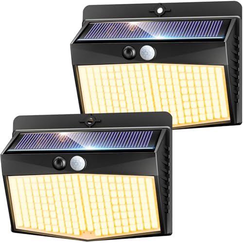 nipify Luz solar exterior e jardim, 2 pacotes holofotes solares exterior com sensor de movimento, 3 modos de foco solar exteriores, IP65 candeeiros solares exteriores, garagem, rua, pátio, caminhos