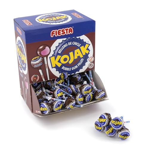 FIESTA Kojak Caramelo com vara sabor cola enchimento de pastilha elástica - caixa de 100 unidades