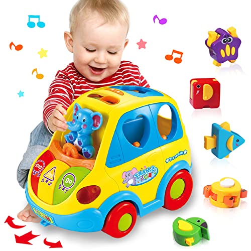 KALOISYHE Brinquedos crianças 1 ano brinquedos bebés 12 18 meses carro classificador de formas musical sons de animal com luzes e 5 blocos montessori brinquedos educativo jogos 1 2 anos presente bebé