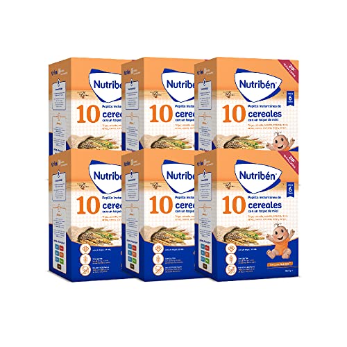 Nutribén 10 cereais com um toque de mel, vitaminas e cálcio, alimentos para bebés a partir dos 6 meses, com glúten | sem óleo de palma, 600 g