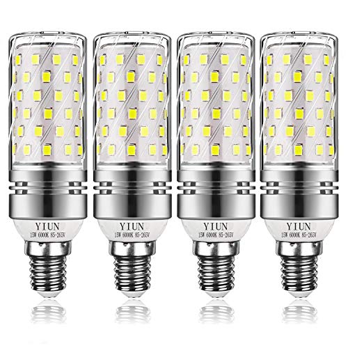 Yiun Lâmpadas de vela LED E14, lâmpadas de candelabro LED de 15 W equivalente de 120 watts, 1400 lm, 6000 K, lâmpada de vela decorativa E14, lâmpada LED não regulável, embalagem de 4