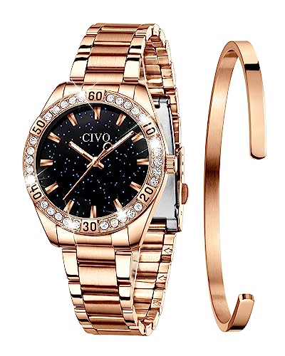 CIVO Relógios mulher Set relógio senhoras malha impermeável luxo minimalista elegante banda aço inoxidável relógios de pulso moda vestir negócio casual relógio de quartzo